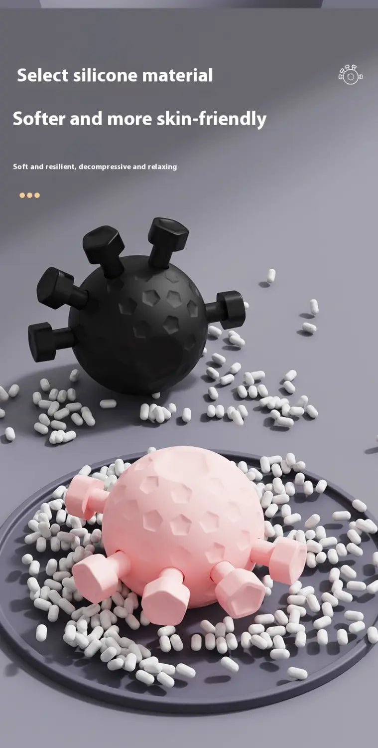 Pink and black Gym Finger Hand Balls with hexagonal spikes