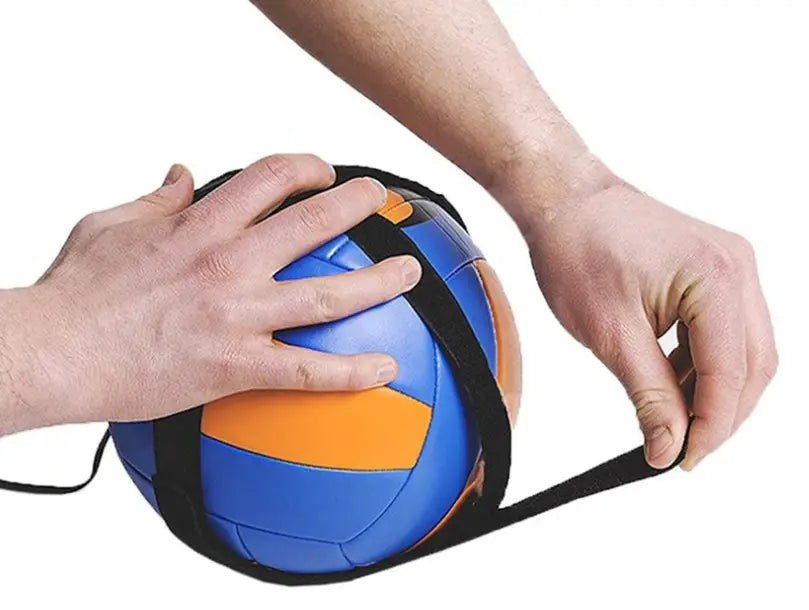 Blue and orange volleyball with black strap for childrens training ball buckle