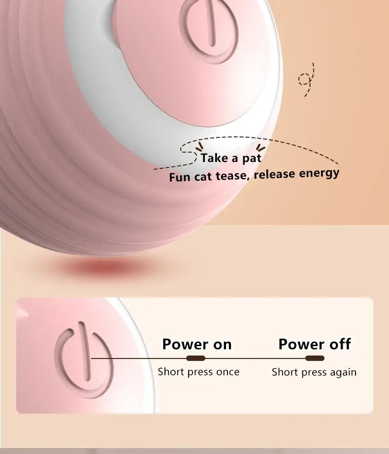 Pink and white Interactive Cat Spin Ball toy with textured ridges