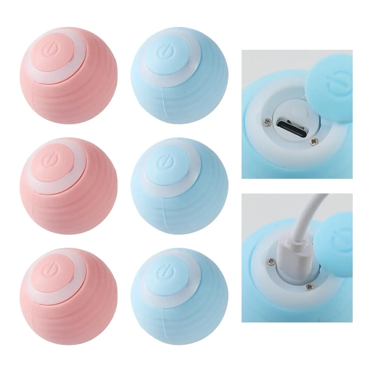 Pink and light blue silicone Interactive Rechargeable Cat Ball Toy with white power buttons