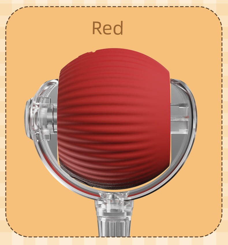 Rouleau en silicone nervuré rouge dans un boîtier transparent de la Balle de Jeu Interactive pour Chat Intelligente