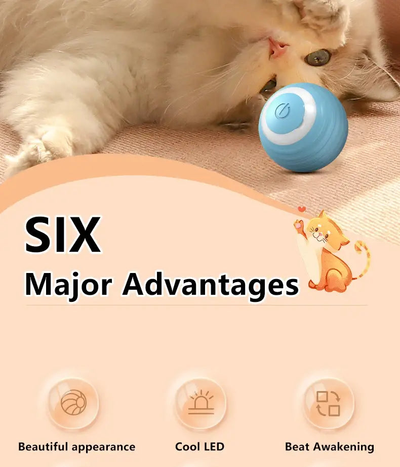 Interactive Cat Spin Ball blue white toy with LED lights