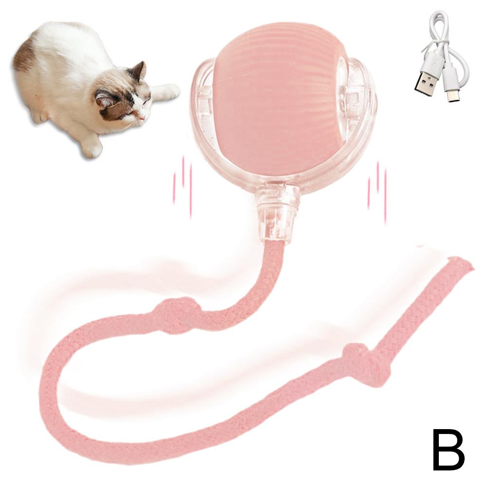 Pink silicone vibrating Rechargeable Smart Cat Toy Ball with USB cable