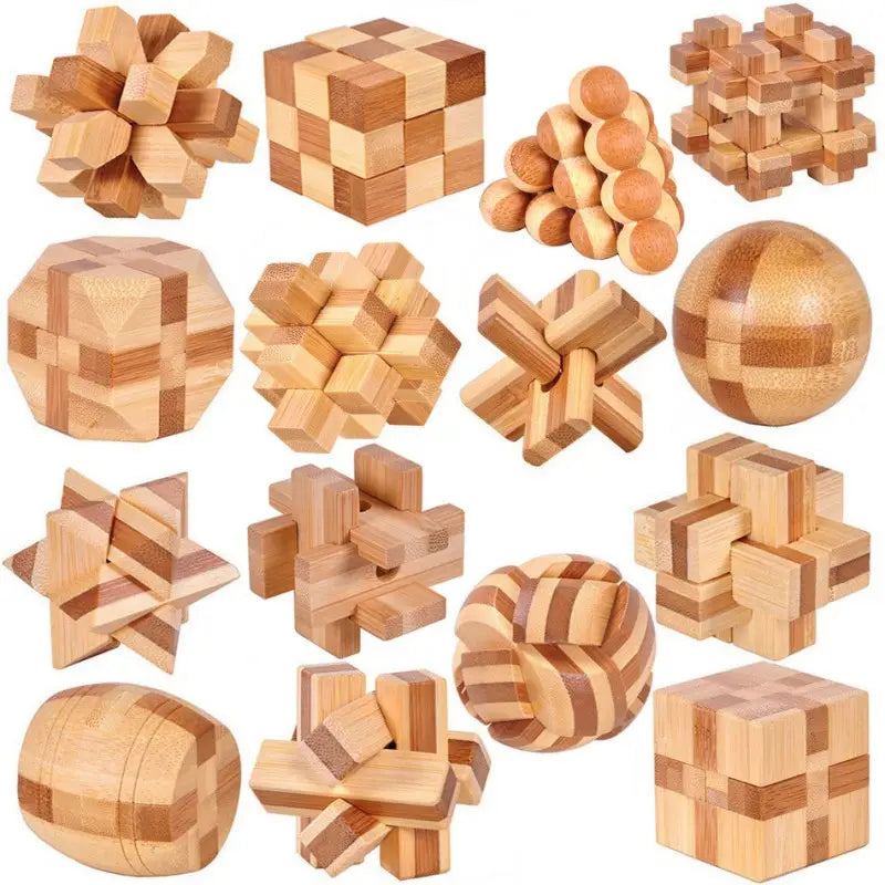 Mini Wooden Kong Ming Lock Lu Ban Lock IQ Brain Teaser Educational Toy Children Montessori 3D Puzzles Game Unlock Toys