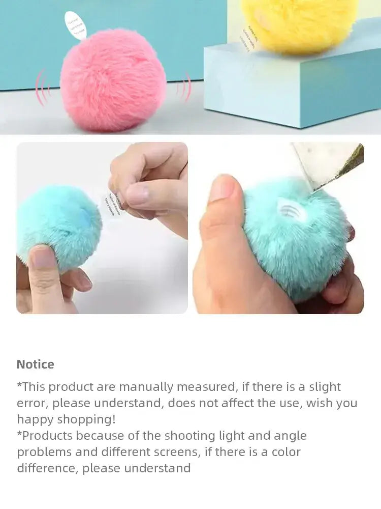 Pink fluffy pom-pom Plush Interactive Cat Toy Ball with white tag