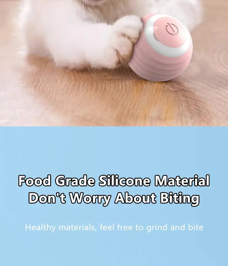 Pink and white Interactive Cat Spin Ball silicone toy with power button