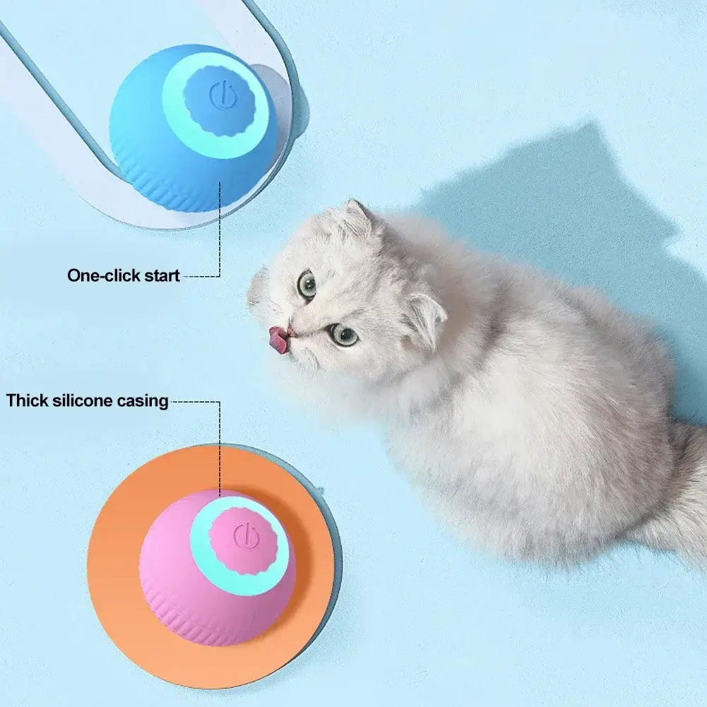 Interactive Smart Cat Ball with blue pink silicone and teal power button