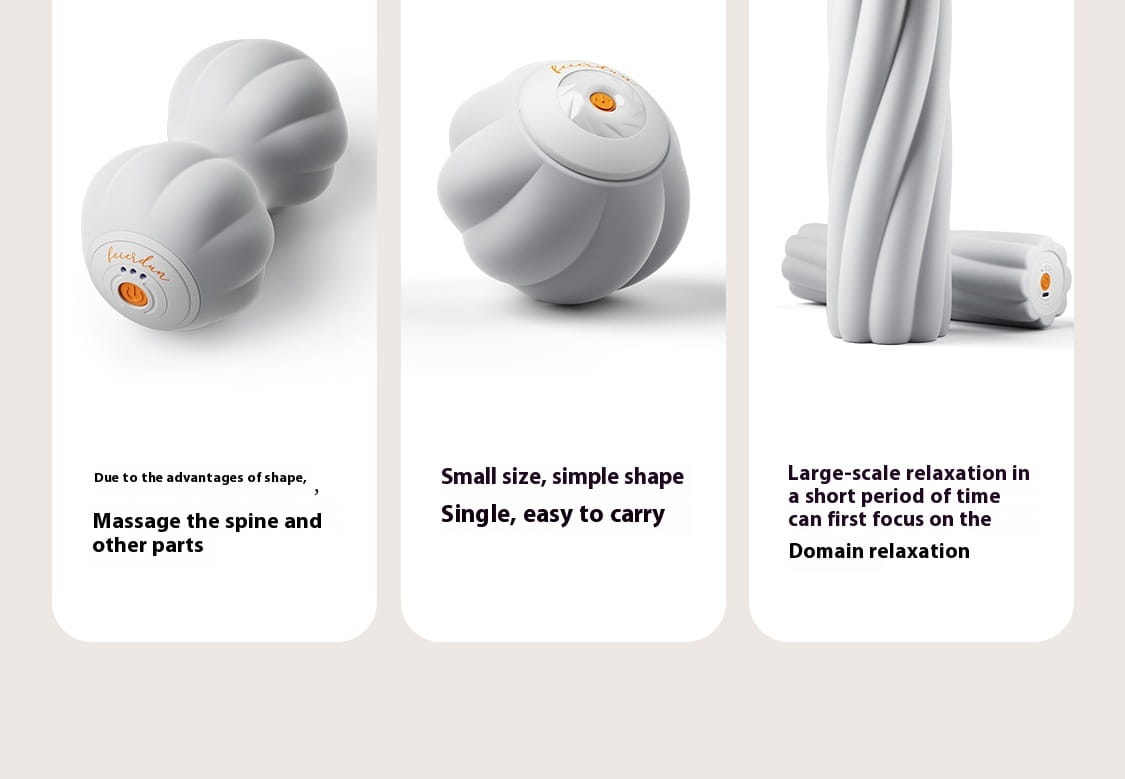 Electric deep massage yoga ball with gray silicone, white control panel, orange button