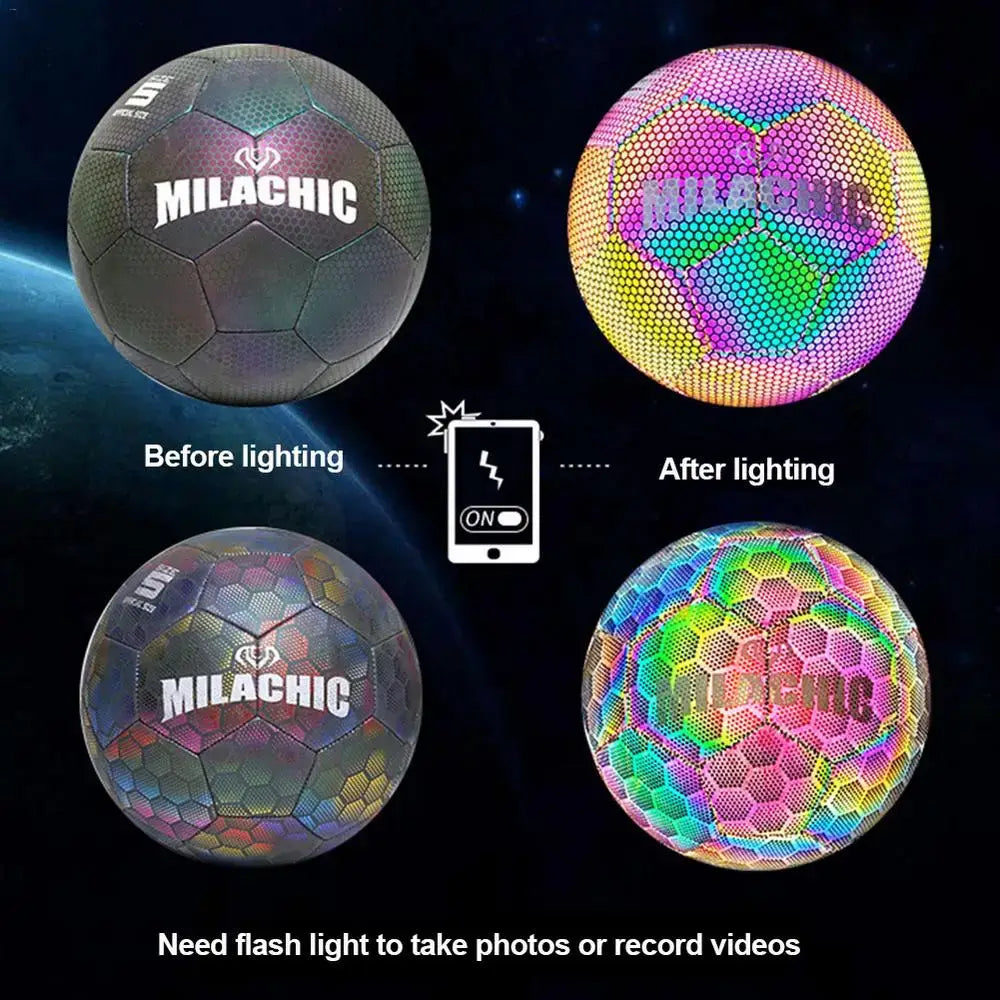 Player holding glow reflective ball during night game