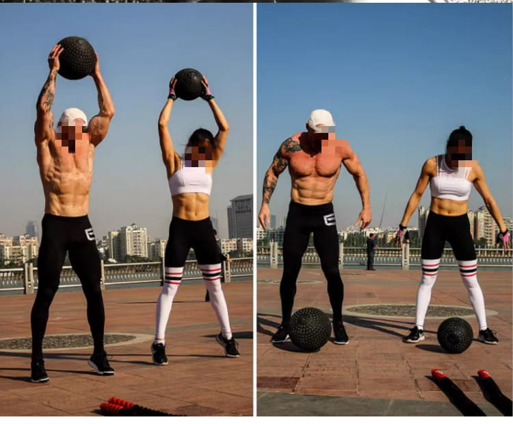 Athlete performing a dynamic slam with the sand ball