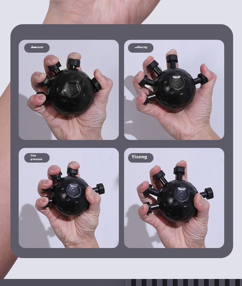 Black Gym Finger Hand Ball with extendable grips and hexagonal pattern