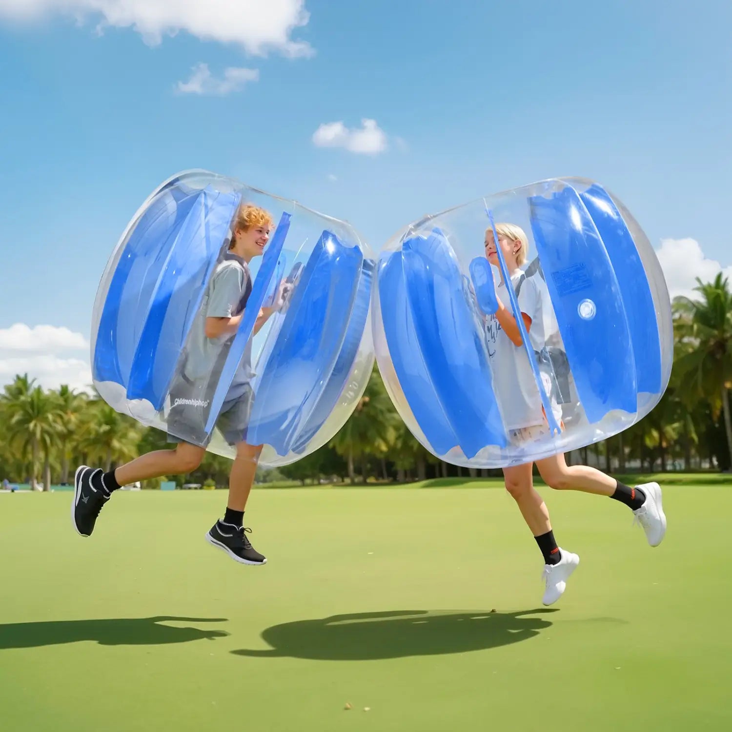 Transparent Inflatable Bumper Balls with blue vertical stripes