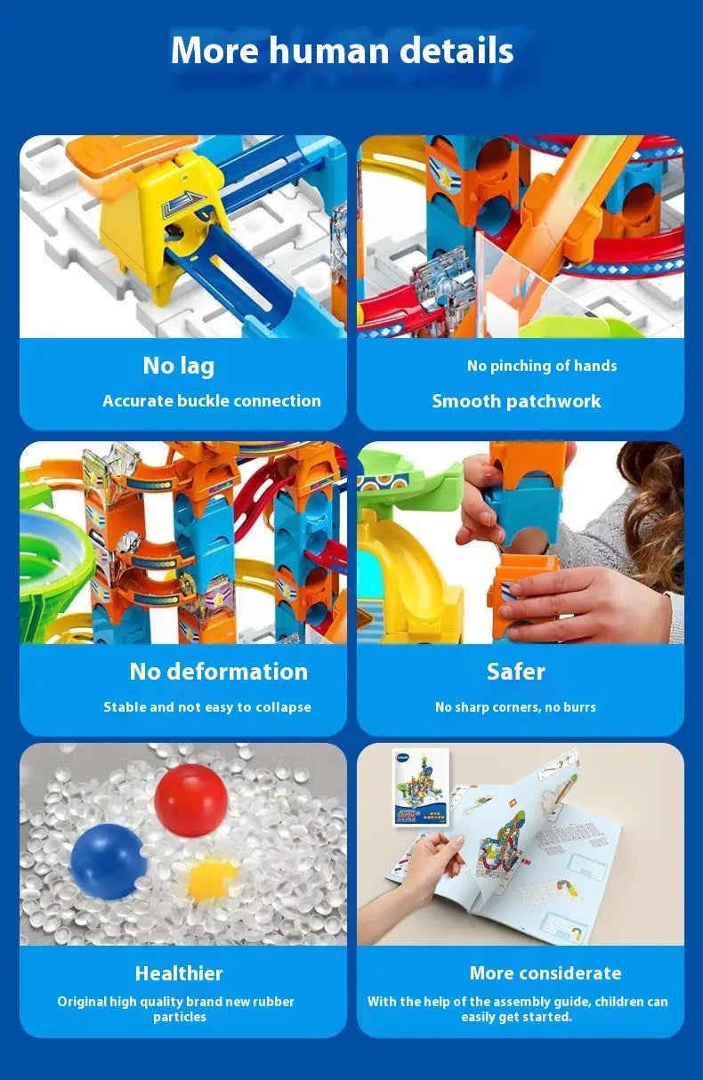 Ball Adventure colorful plastic toy race track in orange, blue, yellow