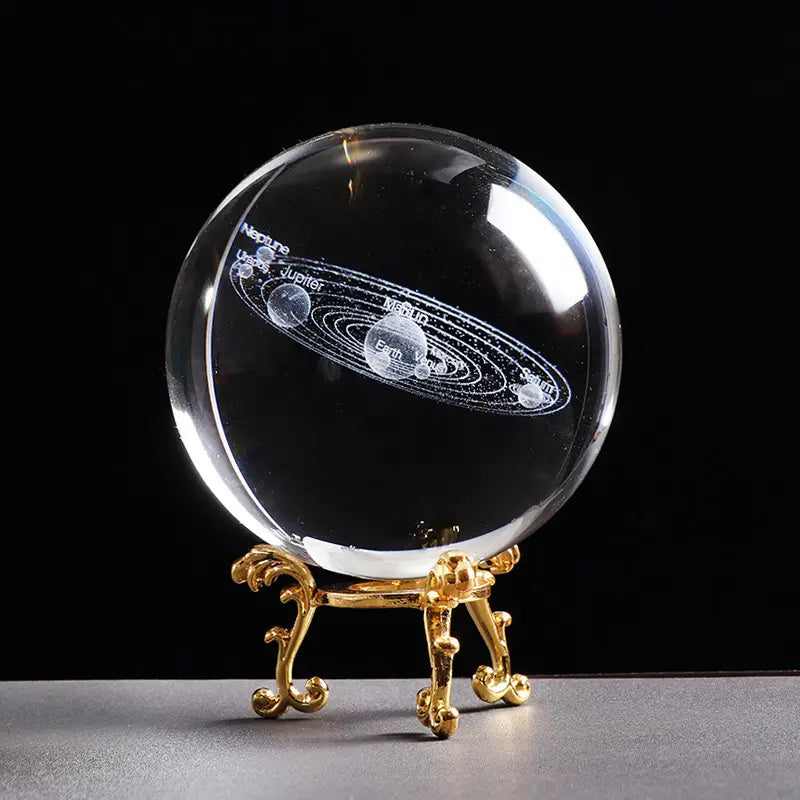 Solar System Cosmic Star Series crystal ball with engraved planets