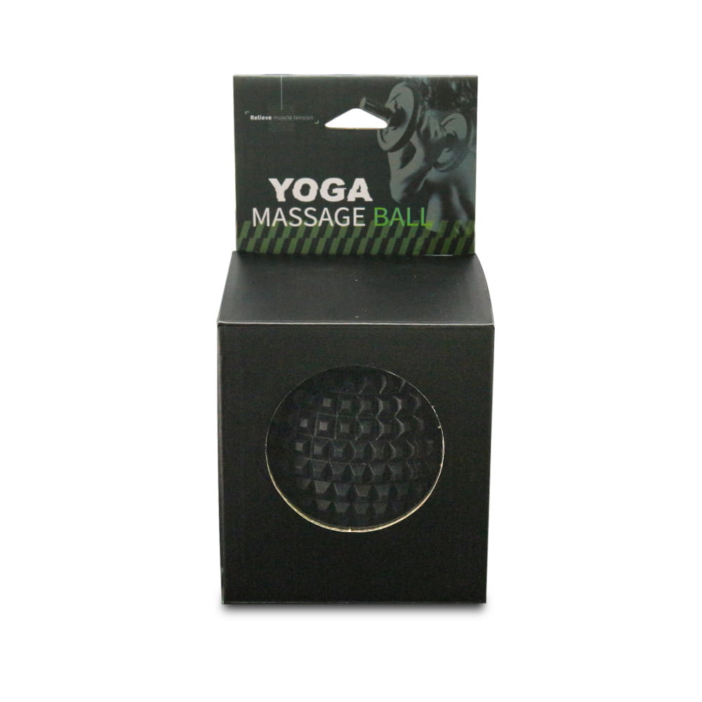 Silicone fascia electric massage yoga ball in black packaging with textured surface