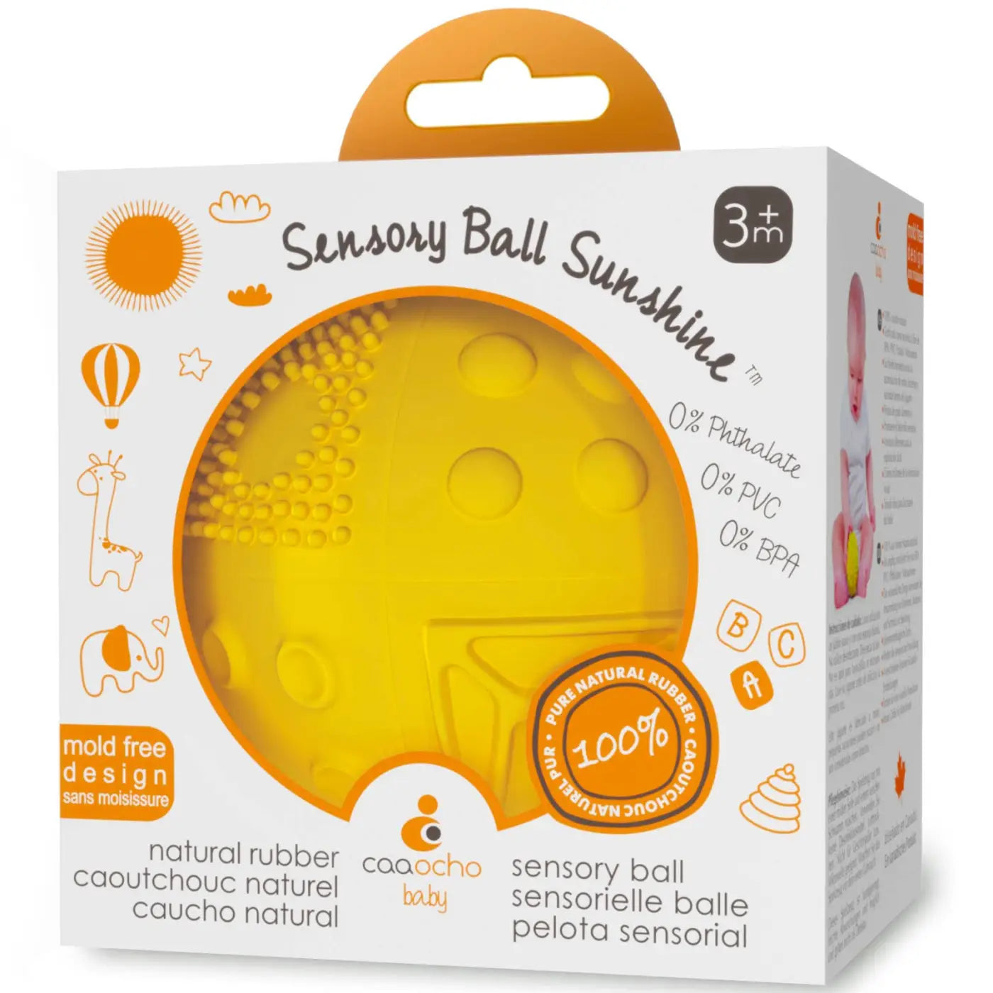 CaaOcho Natural Rubber Toys sensory ball: CaaOcho Natural Rubber 3" Sensory Ball - Yellow