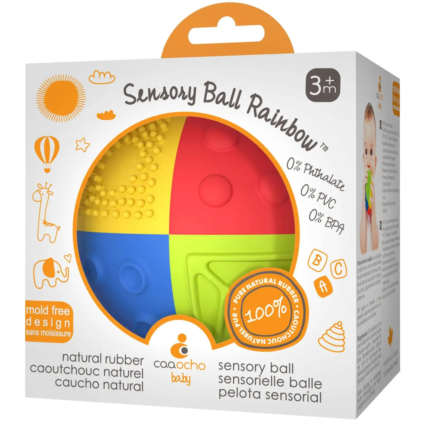 CaaOcho Natural Rubber Toys sensory ball: CaaOcho Natural Rubber 3" Sensory Rainbow Ball