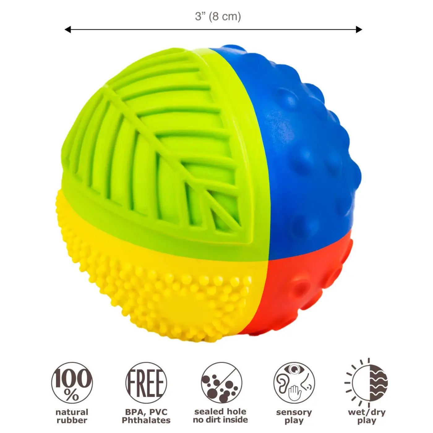 CaaOcho Natural Rubber Toys sensory ball: CaaOcho Natural Rubber 3" Sensory Rainbow Ball
