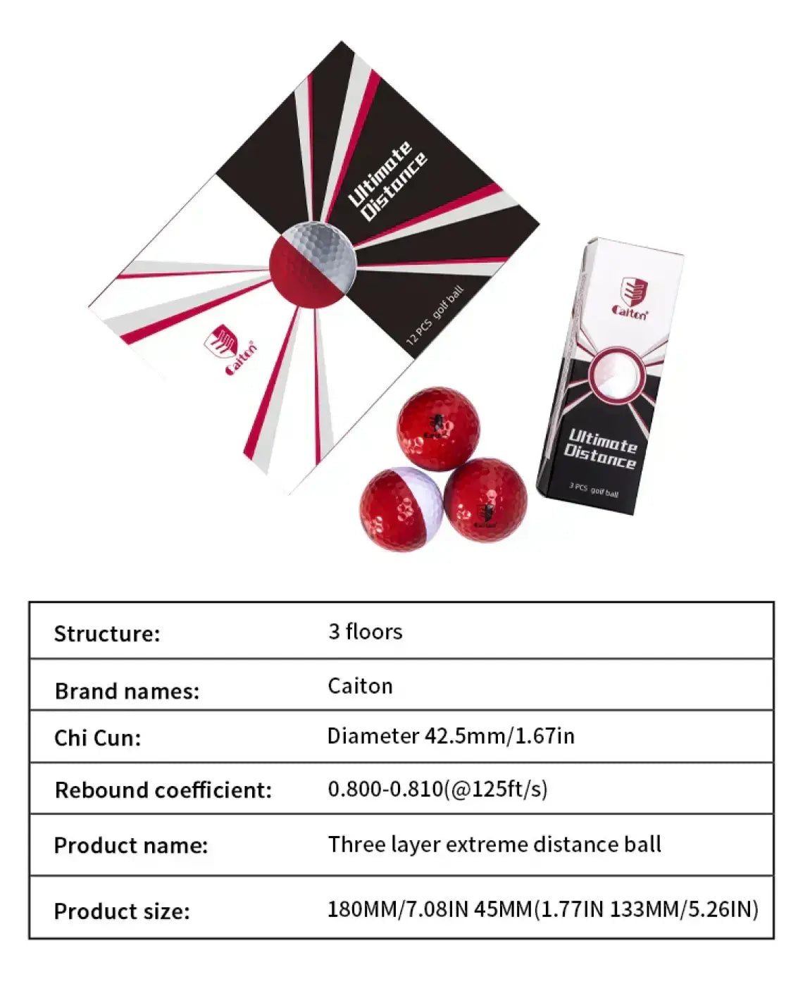 The Ball Depot golf ball: Caiton 12/6/3pcs Three-layer High Rebound pro Ball