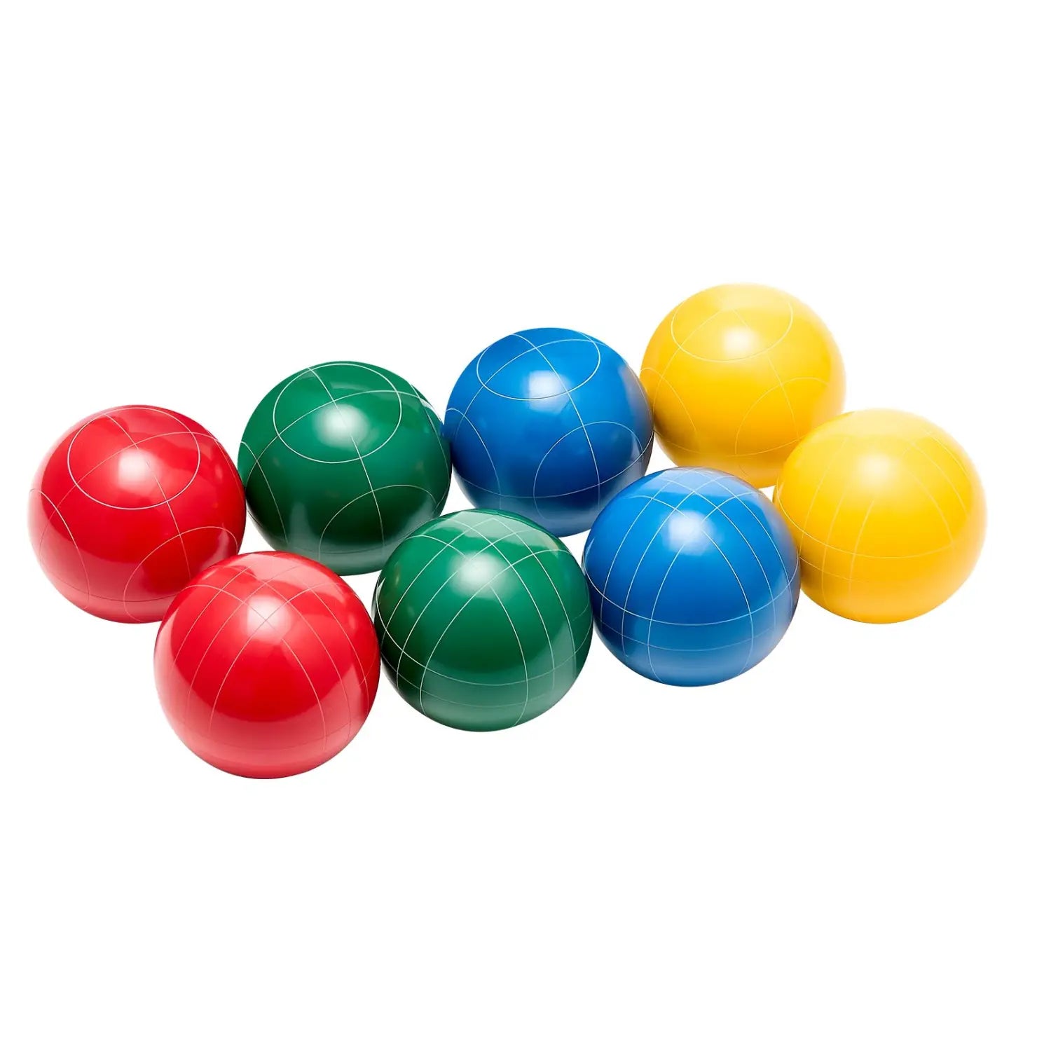 Colorful croquet balls set in red, green, blue, yellow with white grid lines