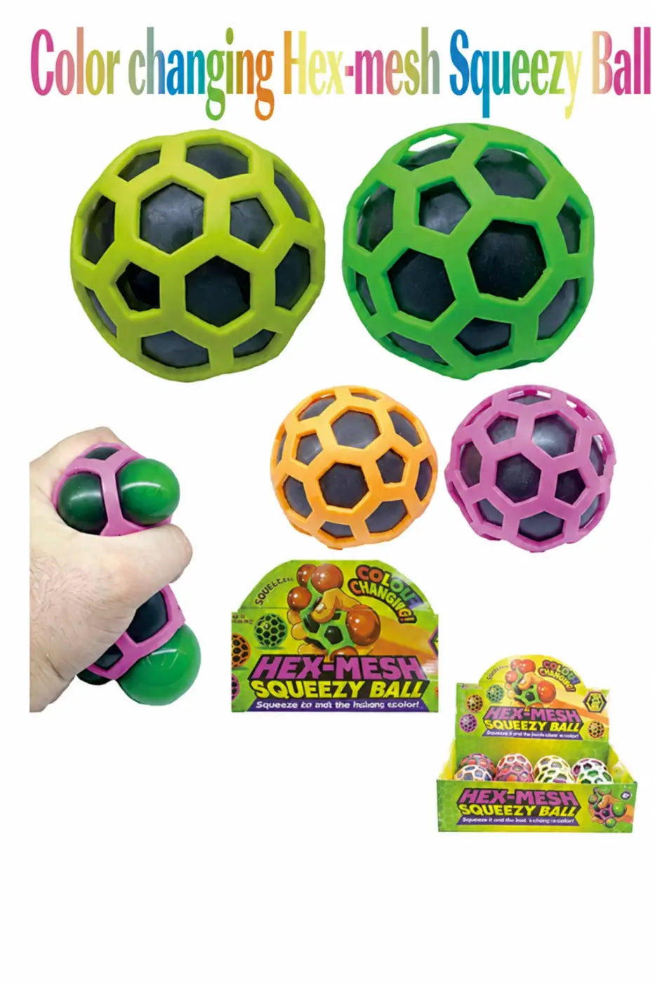 Puka Creations bounce ball: Color Changing Hex-Mesh Squeeze Ball