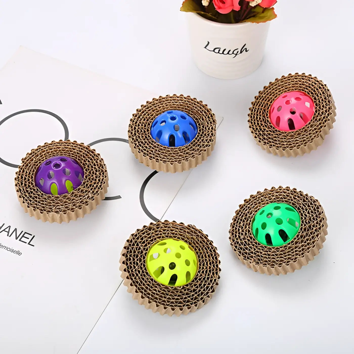 The Ball Depot cat toys: Corrugated Paper Cat Plastic Ball