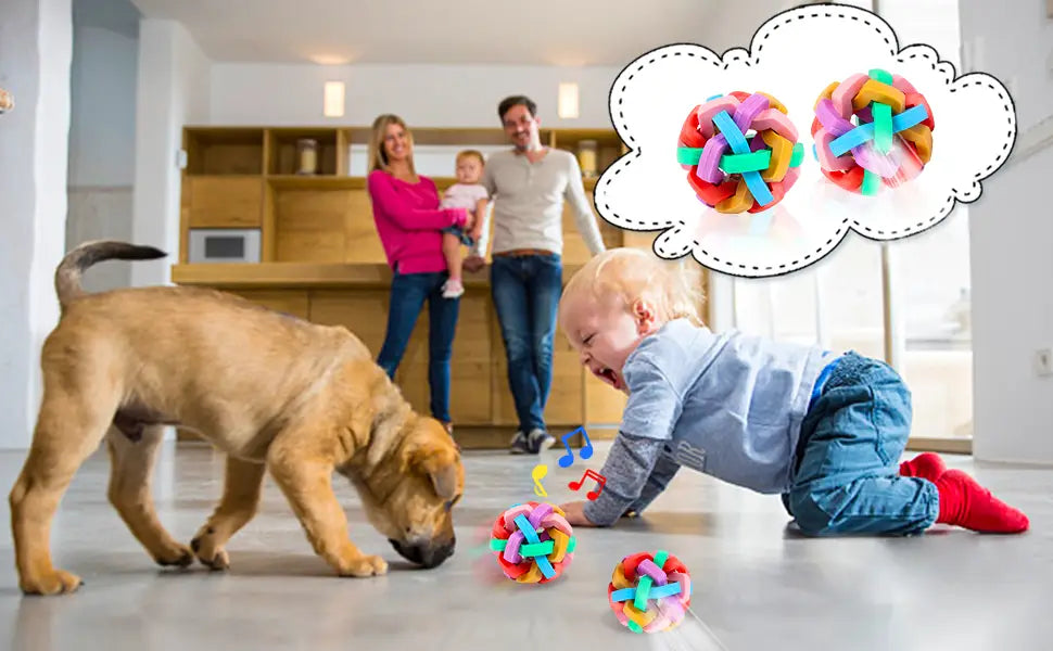Colorful braided rubber Light Up Bell Dog Balls toy