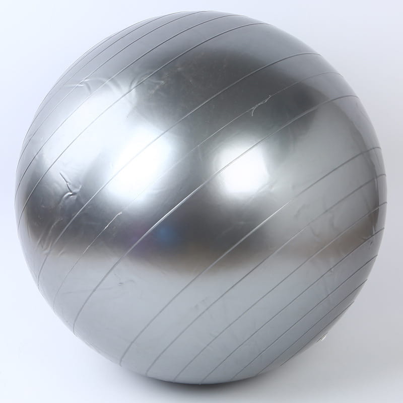 Silver glossy Fitness Yoga Ball with reflective surface and ridges