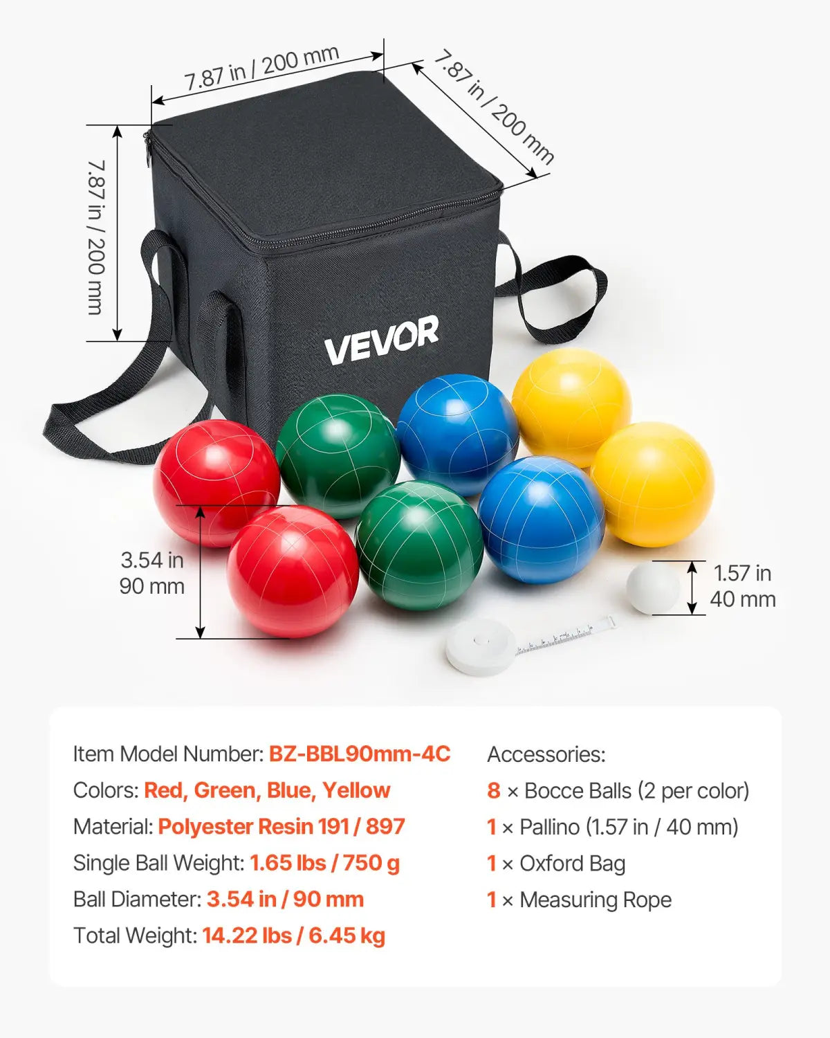 Black Vevor bocce ball carrying bag, 7.87in x 200mm, black straps