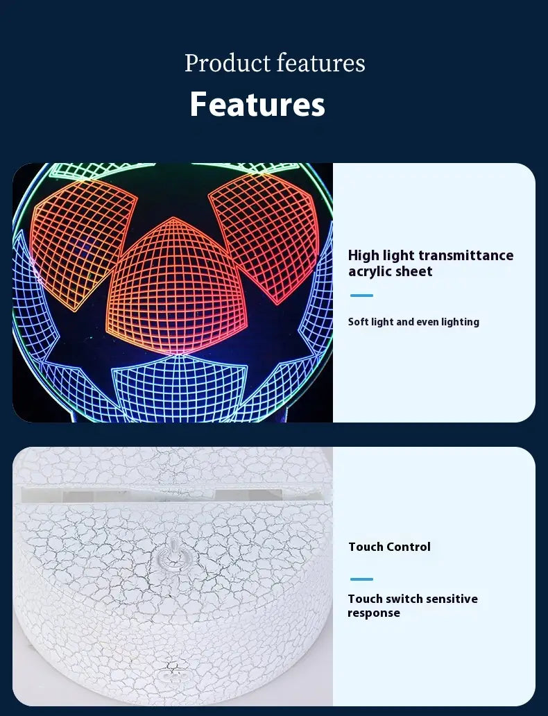 Sports Series Football 3D Night Light Touch Table Lamp