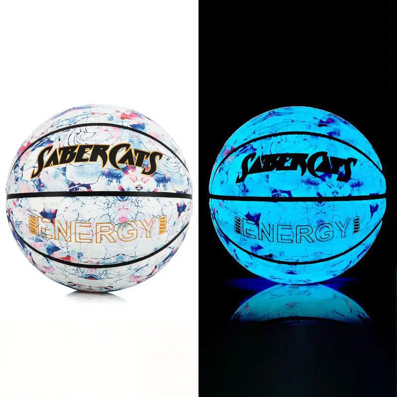 Glow in the Dark Sabercats Basketball with paint-splatter design