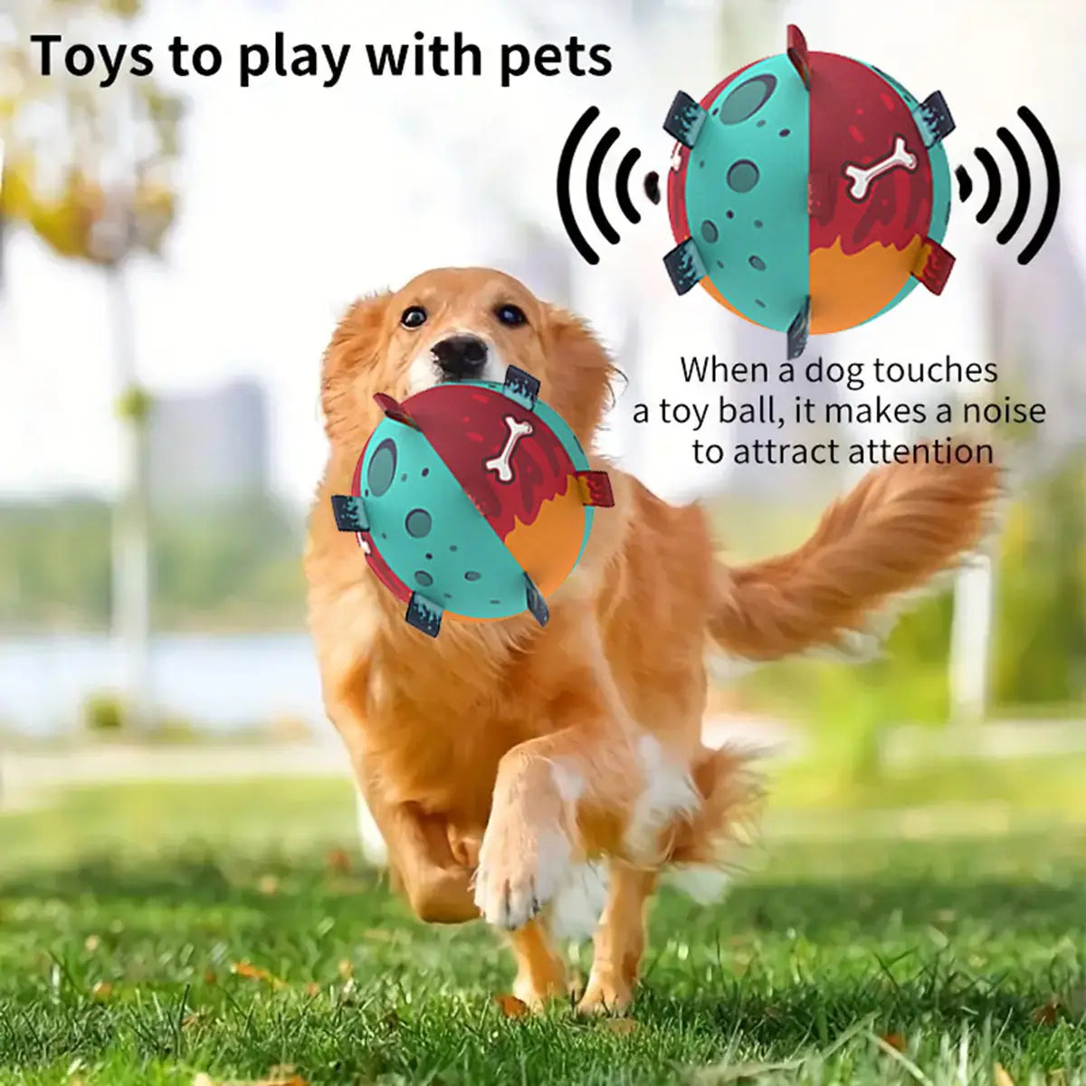 Colorful Dog Soccer Ball With Straps toy with red teal bone design