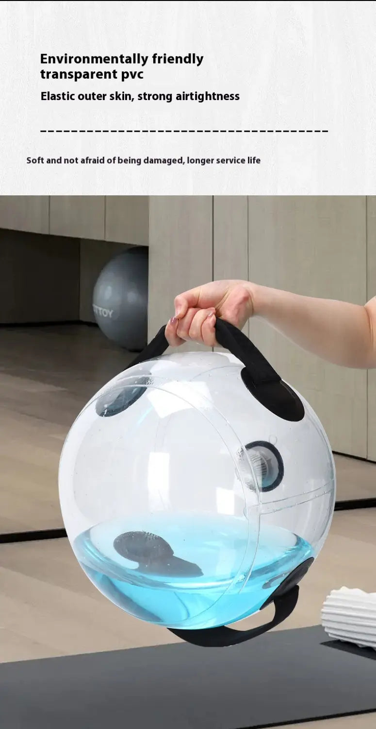 Counterweight Water Fitness Ball with blue liquid interior and black handles