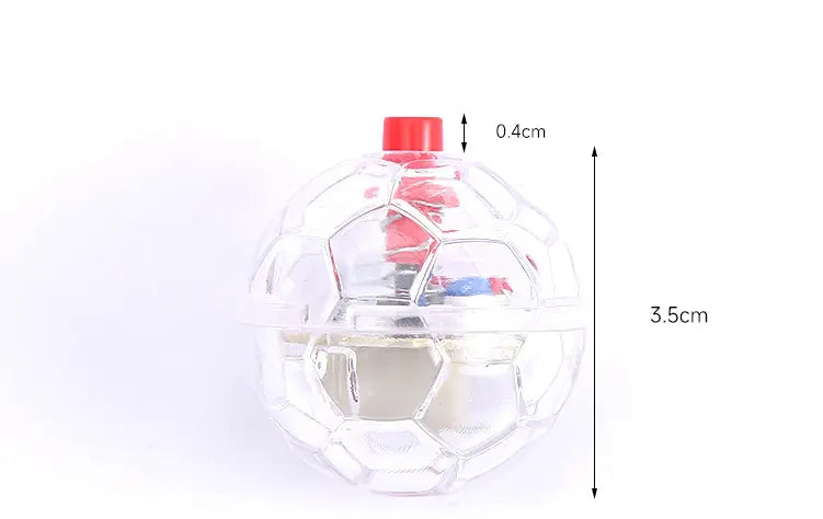 Clear Illuminating Cat Ball: plastic soccer toy with red cap and colorful internals