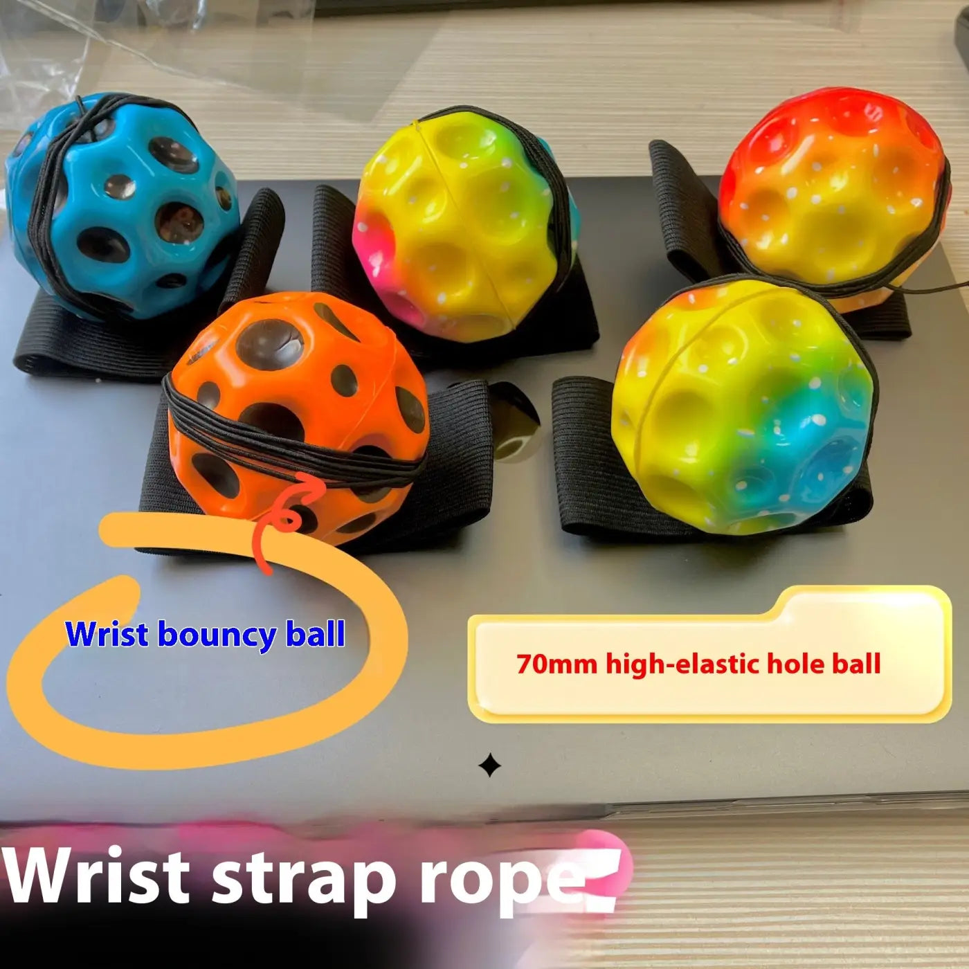 Cashymart bounce ball: Elastic Band Wrist Holed Decompression Balls