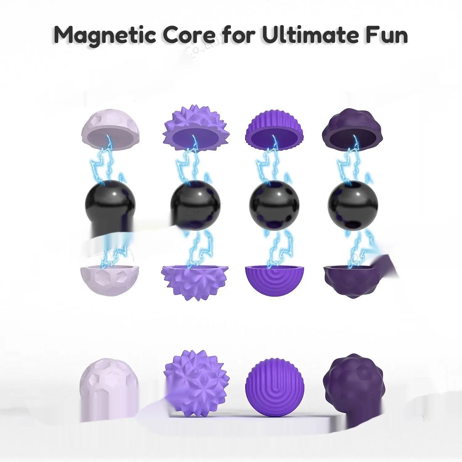 Purple and black textured silicone magnetic sensory massage balls