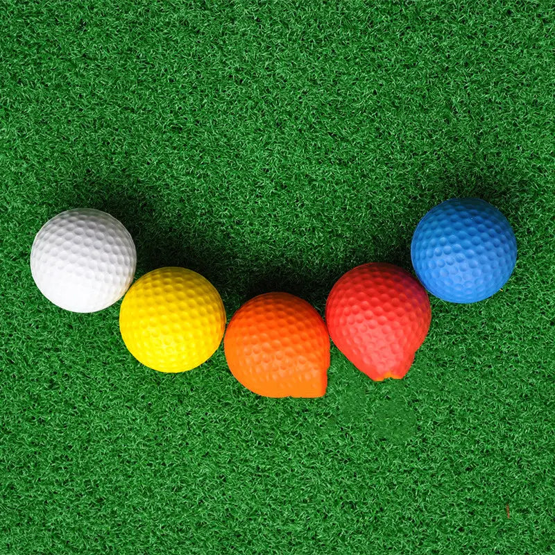 Lightweight foam golf balls in white, yellow, orange, red, blue