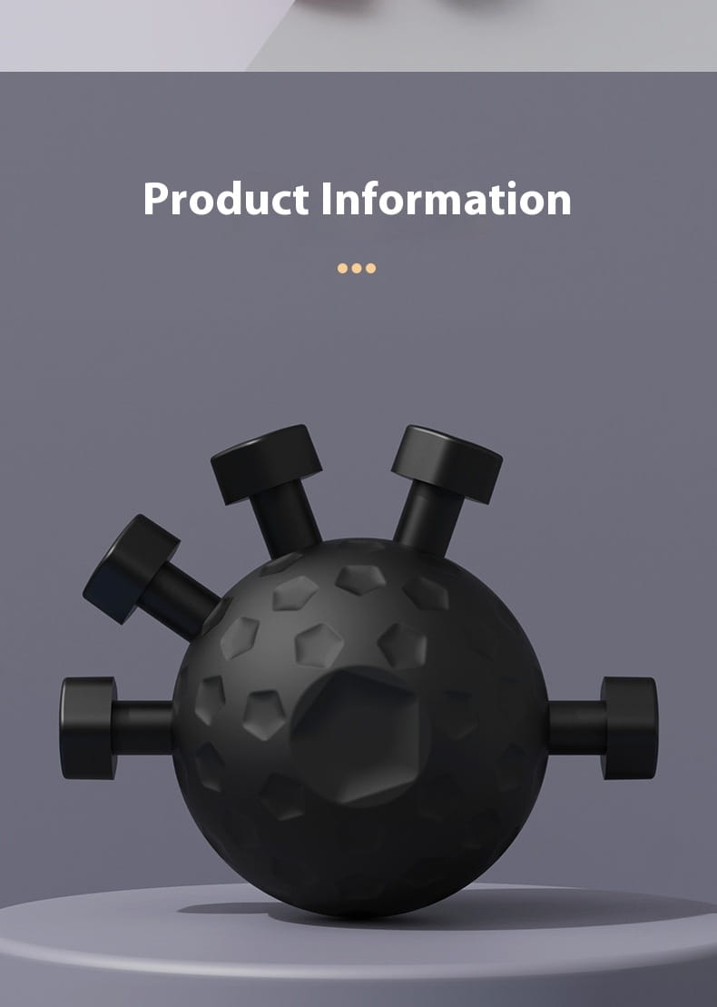 Black gym finger hand ball with textured surface and hexagonal protrusions