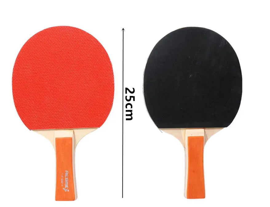 2pcs red black table tennis rackets with orange handles 25cm 3 balls