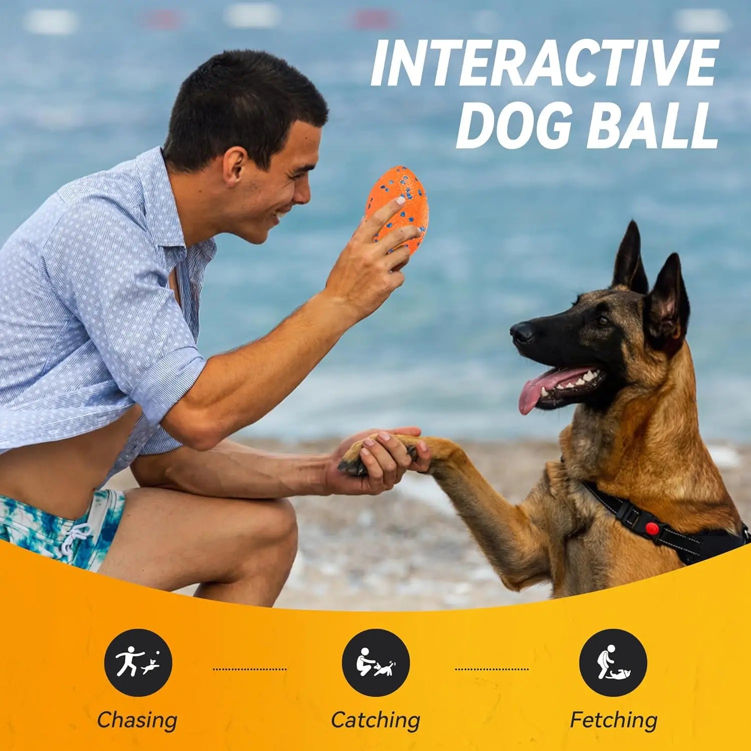 Indestructible large rugby ball: orange with black paw print design