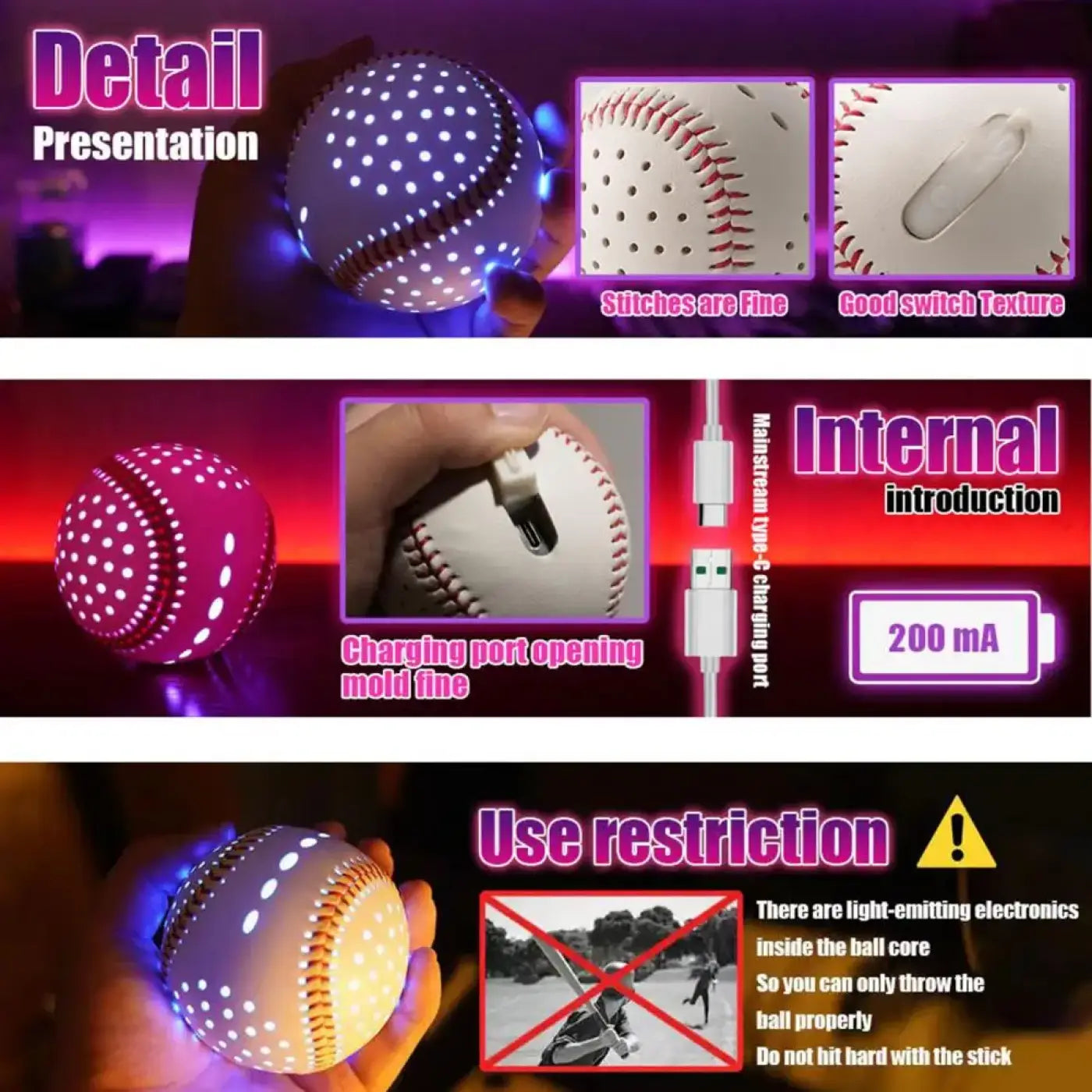 The Ball Depot : Glow Baseball Colorful LED Light Up 6 Colors