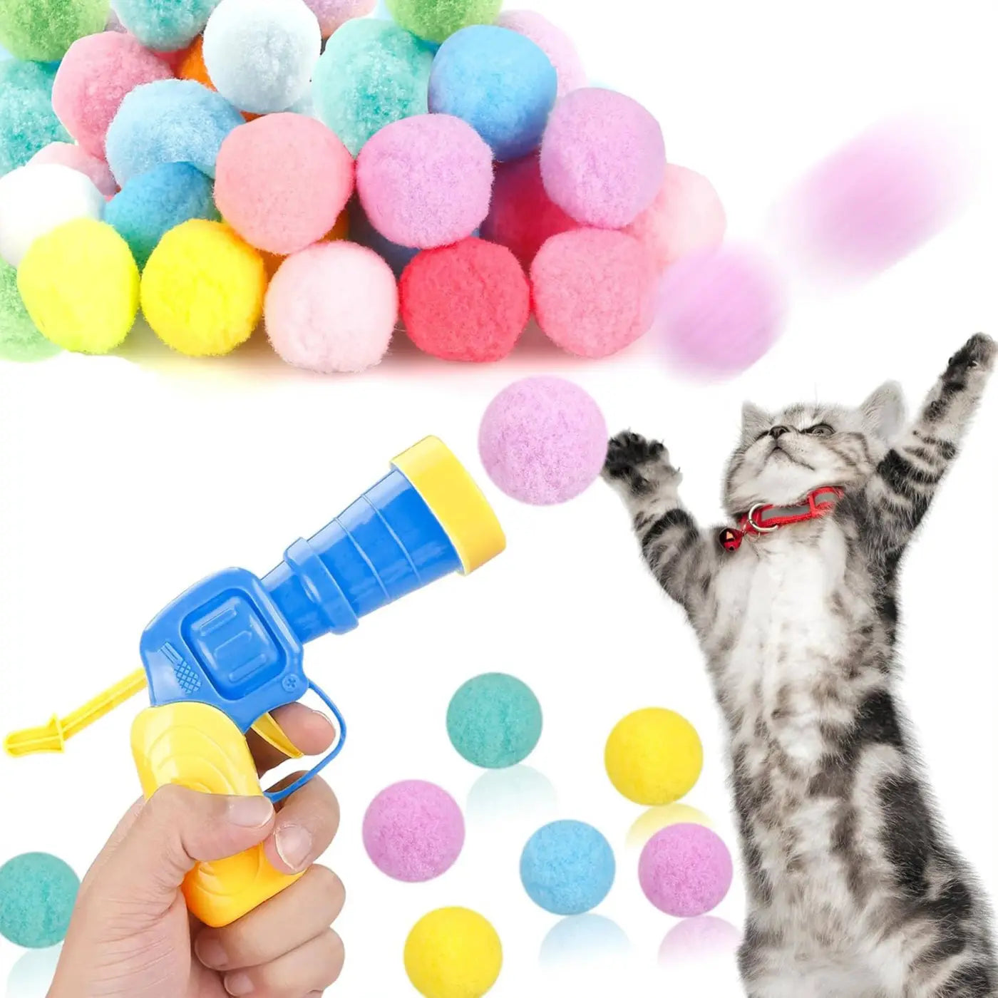 AK Brand cat toys: Interactive Cat Fuzzy Ball Launcher