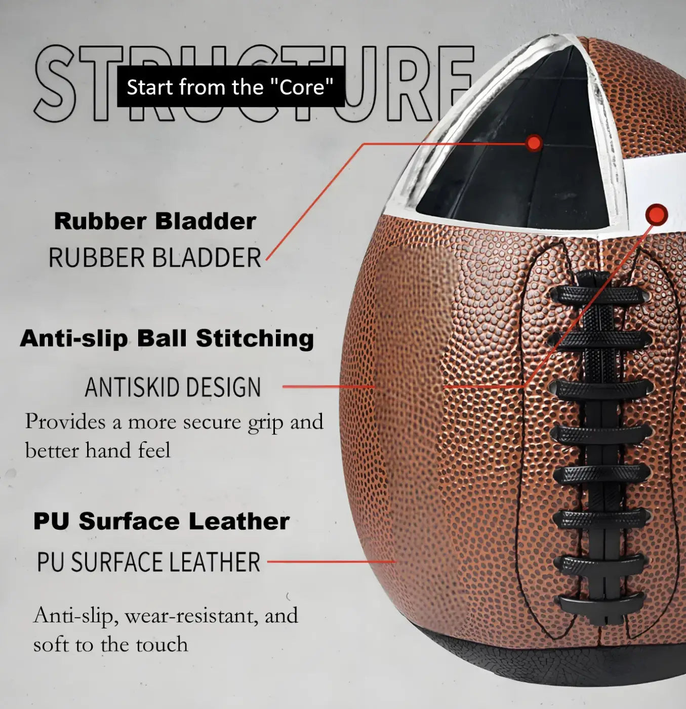 The Ball Depot quarterback football: LEYAO PU Leather Passback Half Rugby Quarterback Football