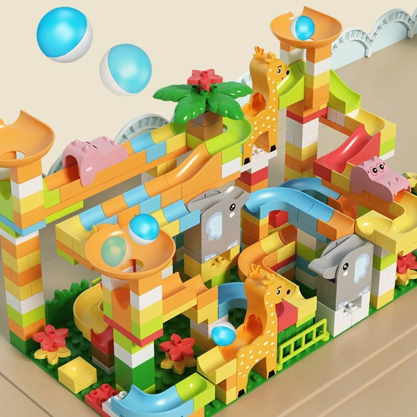 The Ball Depot ball game: Marble Race Run DIY Duplos Maze Balls Building Blocks
