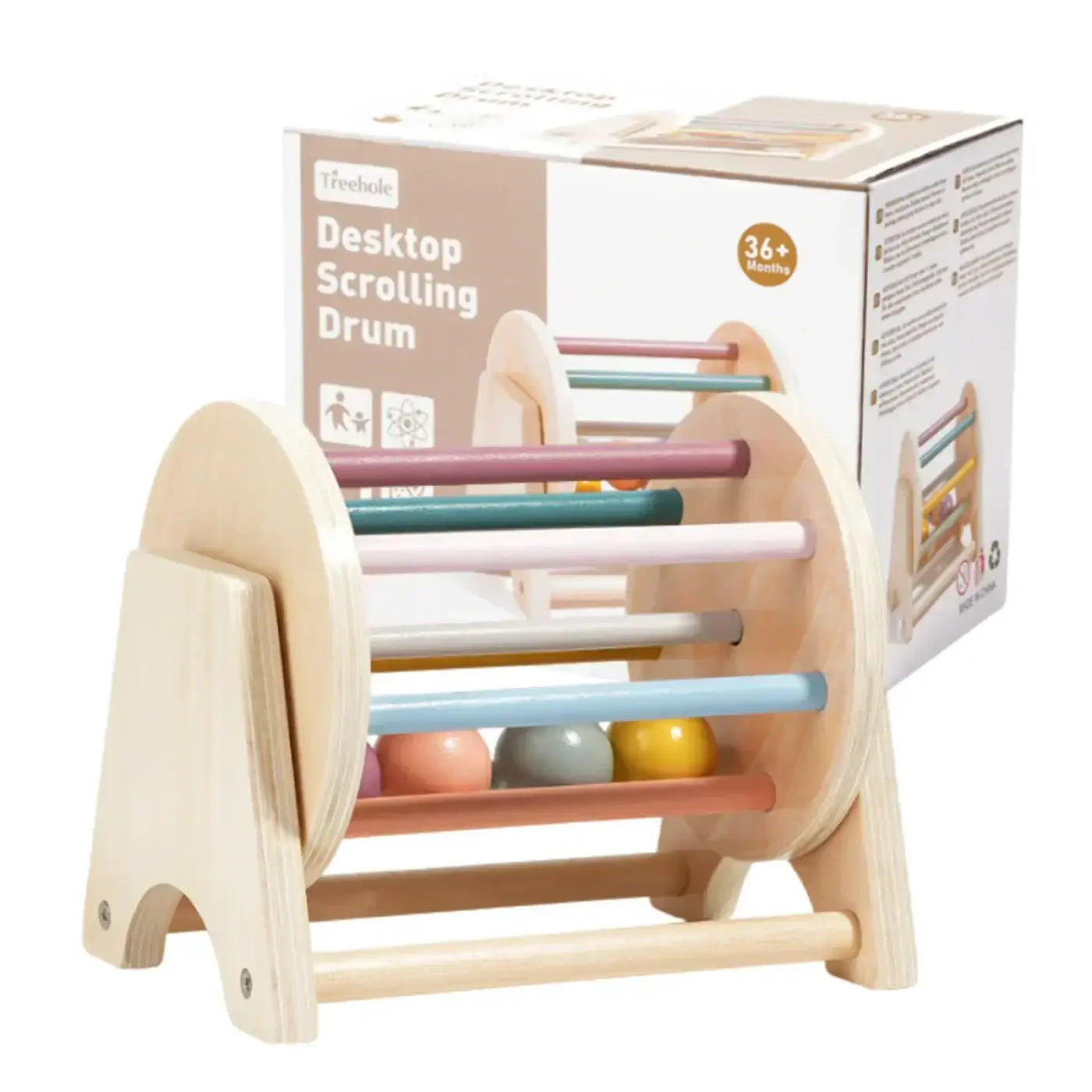 The Ball Depot musical drum ball set: Montessori Wooden Rolling Drum Set