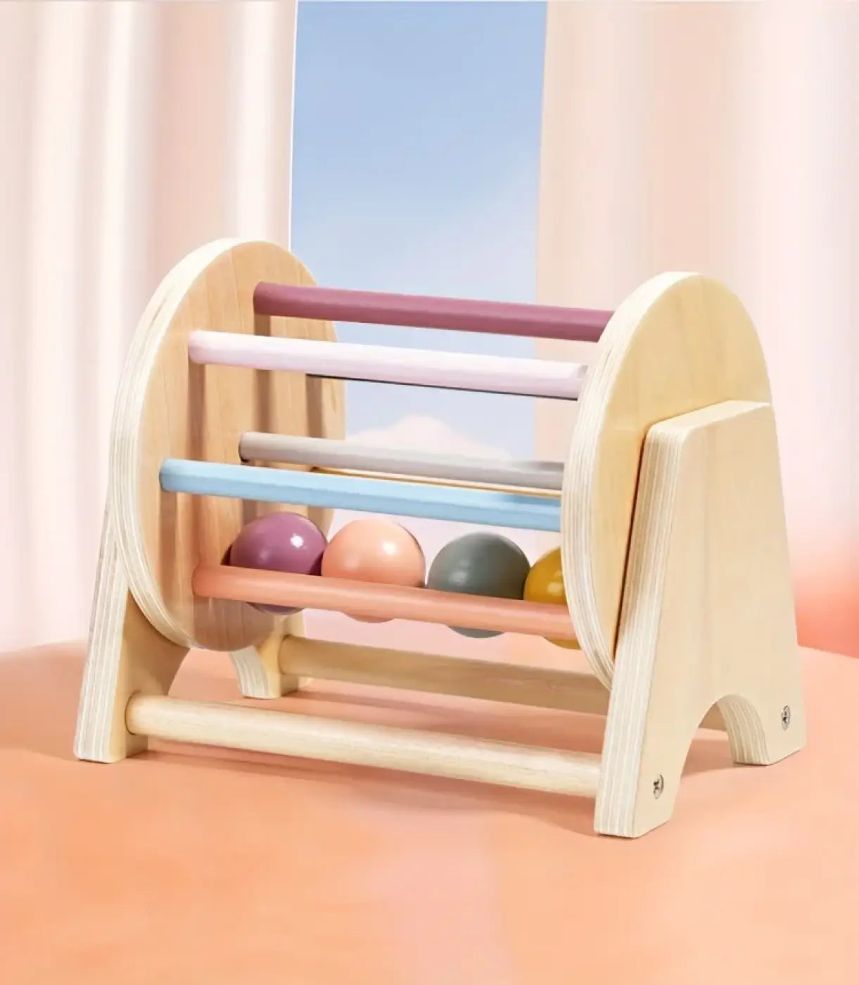 The Ball Depot musical drum ball set: Montessori Wooden Rolling Drum Set