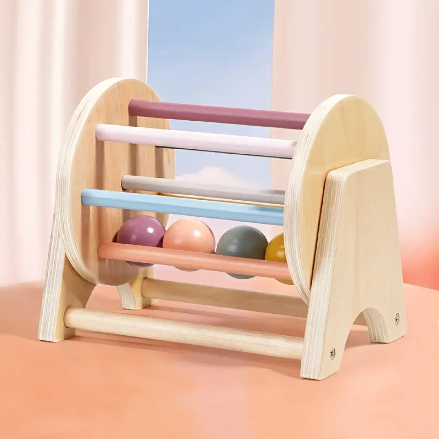 The Ball Depot musical drum ball set: Montessori Wooden Rolling Drum Set