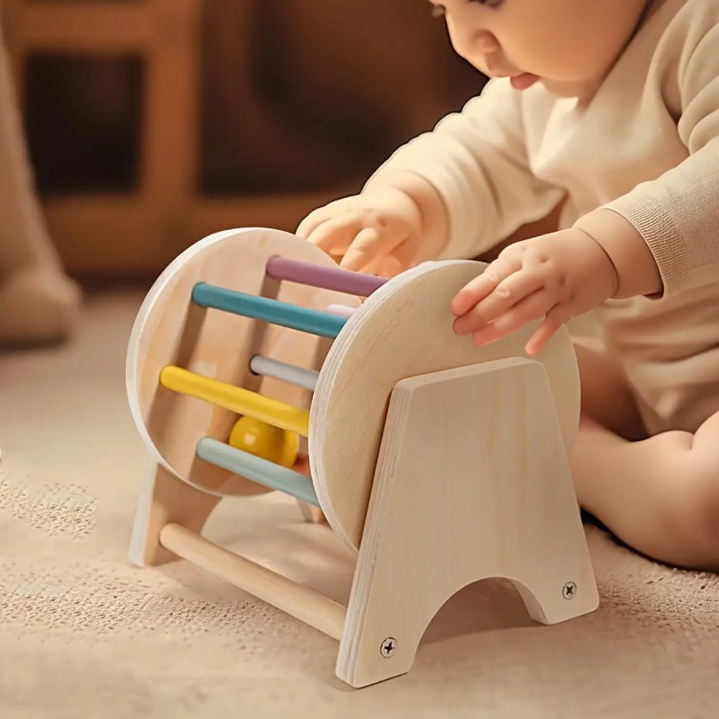 The Ball Depot musical drum ball set: Montessori Wooden Rolling Drum Set