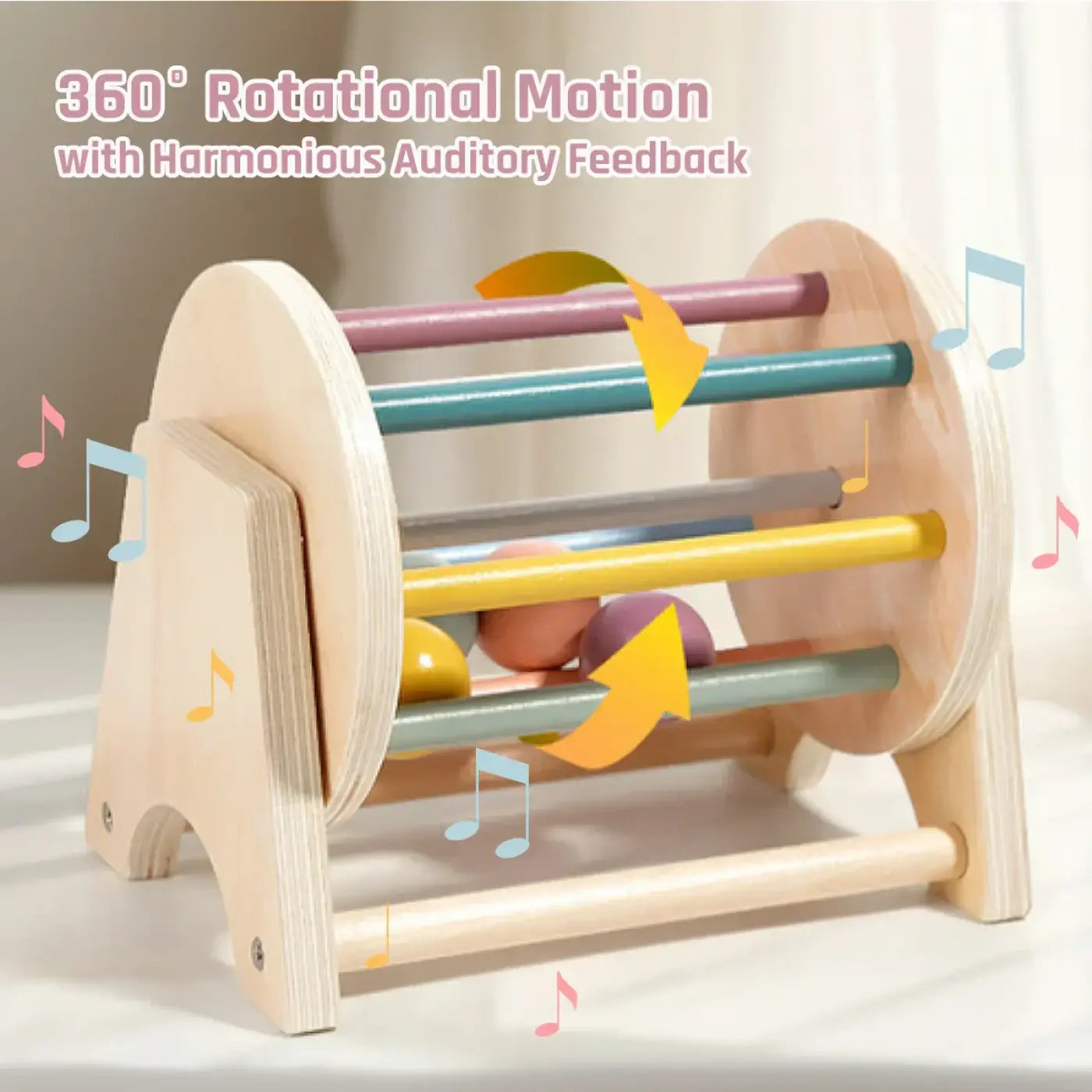 The Ball Depot musical drum ball set: Montessori Wooden Rolling Drum Set