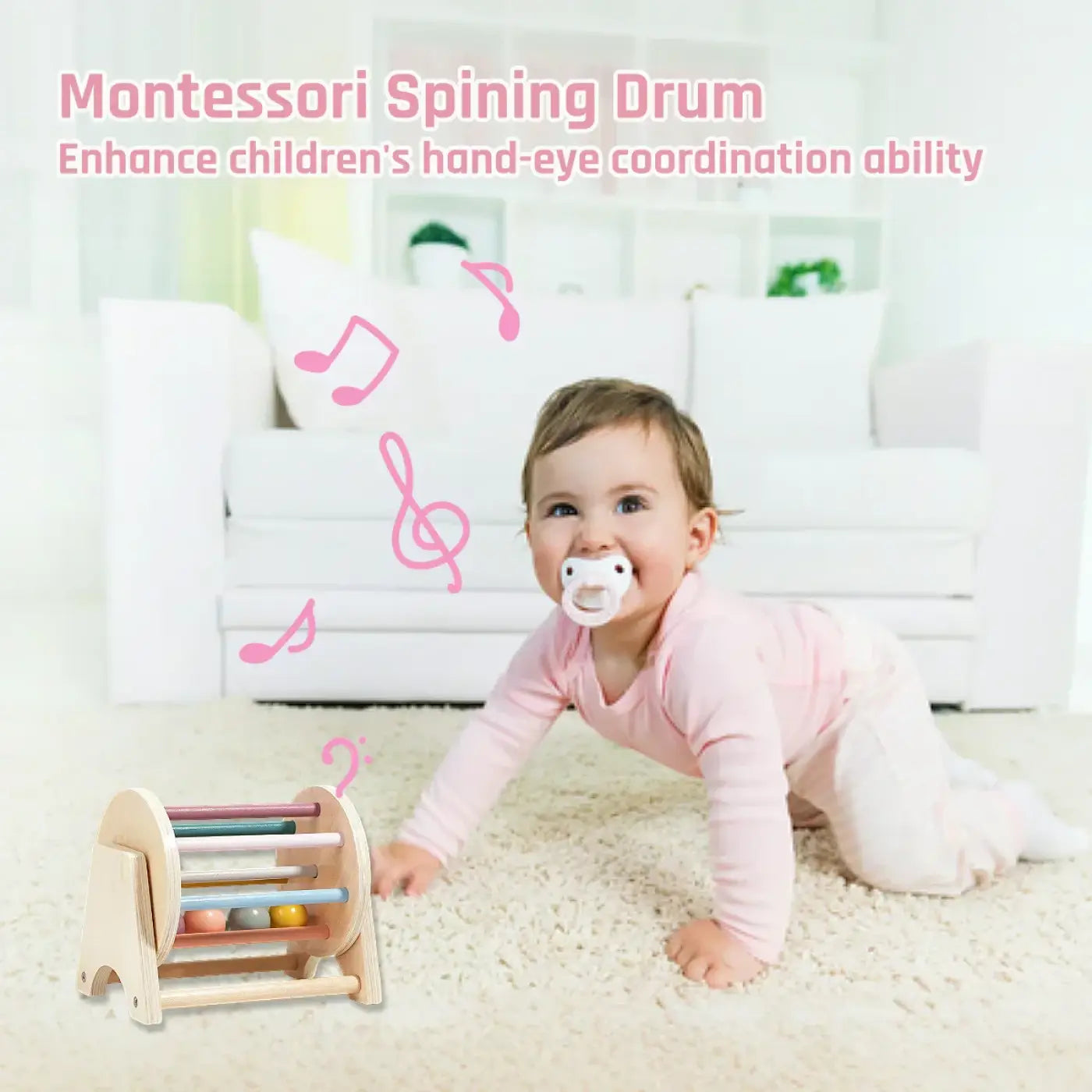 The Ball Depot musical drum ball set: Montessori Wooden Rolling Drum Set